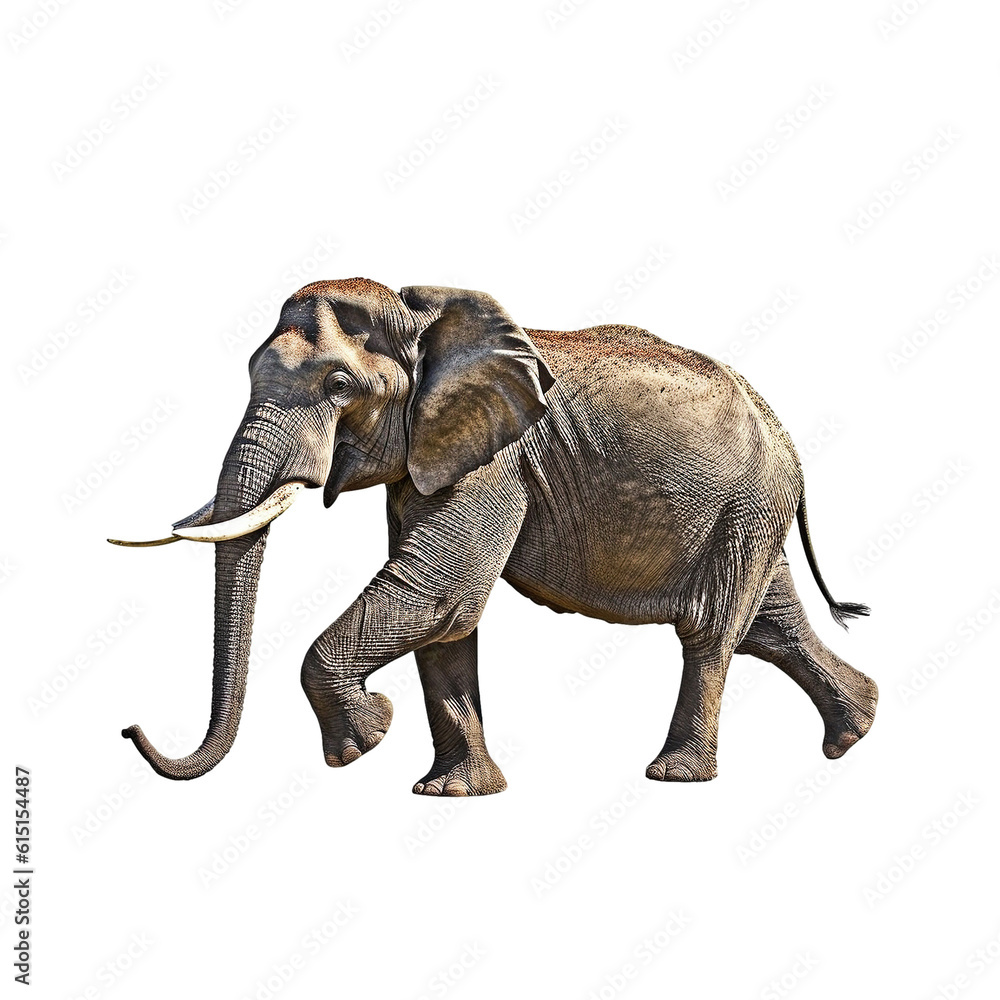 Fototapeta premium Side view at elephant walking on transparent background