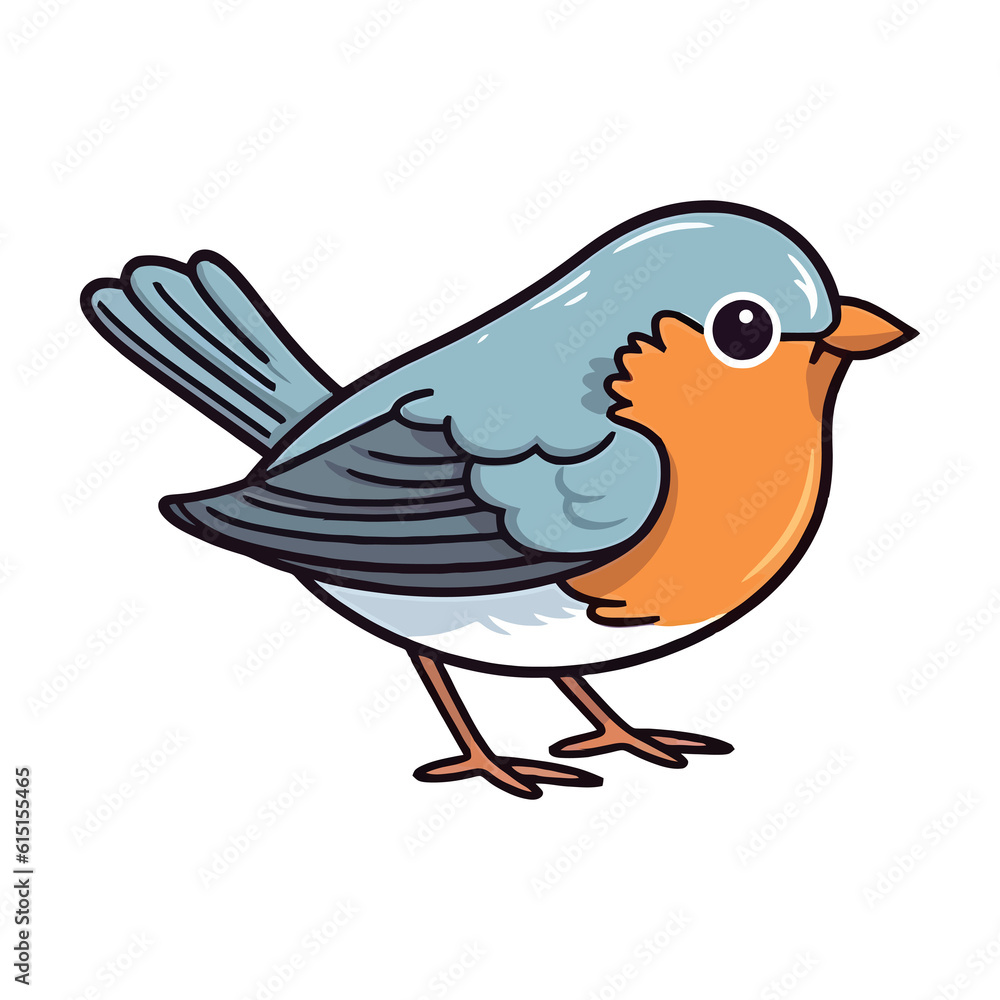 Joyful Feathered Friend: Playful 2D Illustration of a Darling Robin Joyful Feathered Friend: Playful 2D Illustration of a Darling Robin