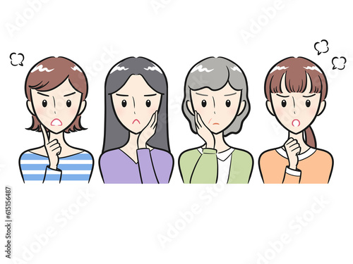 プンプン怒っている女性たち（カラフル）