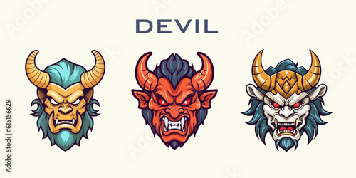 set of devil mascot logo vector