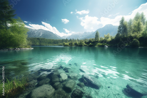 Generative AI. serene lake view background