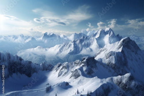 Generative AI. snowy mountain scenery background