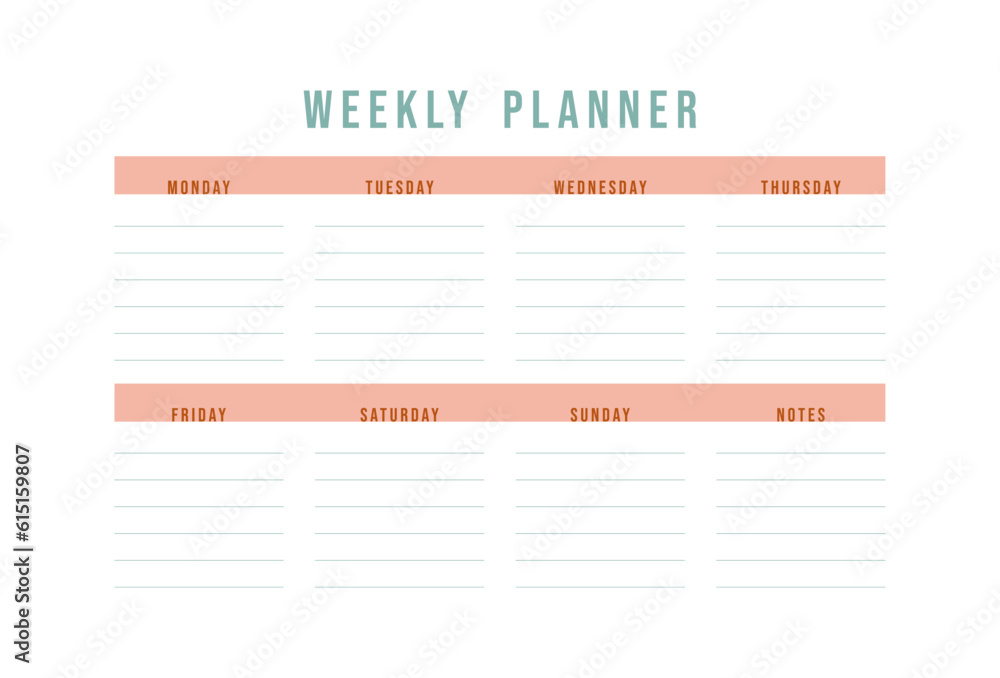 Weekly planner, bullet journal planner template, vector illustration