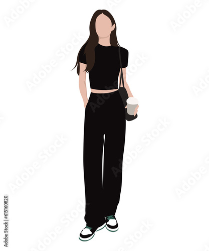 Beautiful and cute girl in stylish and fashionable clothes on a white background. Vector illustration in a flat style.
