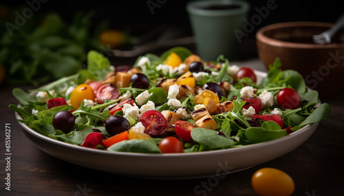 Healthy summer snack mozzarella and cherry tomato salad with herbs generated by AI