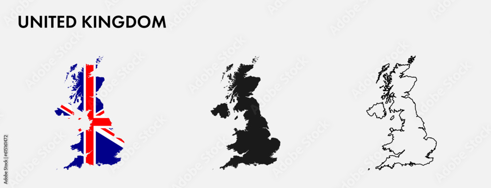 Obraz premium Set of united kingdom map isolated on white background, vector illustration design