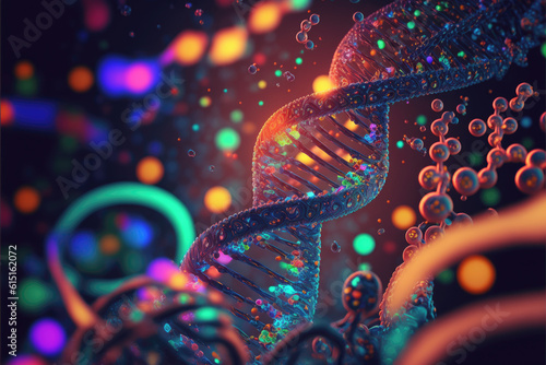 colorful DNA , futuristic lighting for biotechology science