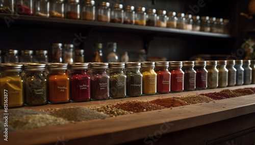 Wallpaper Mural A variety of healthy spices in jars, fresh and organic generated by AI Torontodigital.ca