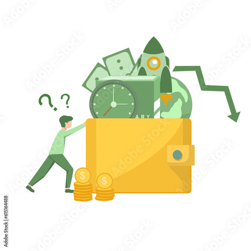 vector illustration of Businessman losing his investation, Startup fail. Financial crisis, project delay, management failed to achieve profit, Business fail. Flat Design illustration for website