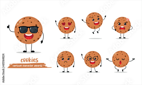 Fototapeta Naklejka Na Ścianę i Meble -  cute cookies cartoon with many expressions. different activity pose vector illustration flat design set with sunglasses.
