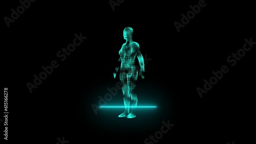 man, male body scanning concept wireframe. Futuristic scan, hologram, body x-ray, 3d model in HUD style, with scattered particles and light effects on 