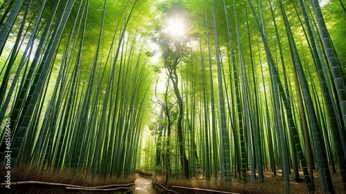 Beautiful bamboo tunnel. generative AI