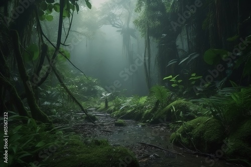 Fresh green rainforest  summer time  National park  wonderful wild nature of Central America. Made with Generative AI