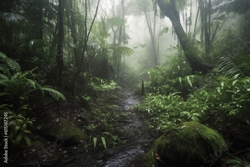 Fresh green rainforest, summer time, National park, wonderful wild nature of Central America. Made with Generative AI