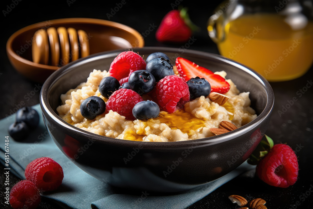 Oatmeal with nuts and honey - ai generated Oatmeal with nuts and honey - ai generated