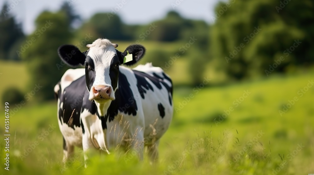 Cow on green field. generative AI