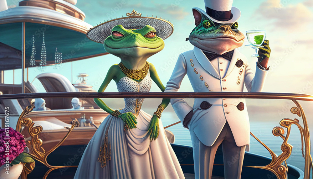 Schiffsreise Kreuzfahrt lustige Karikatur mit Fröschen in Form von