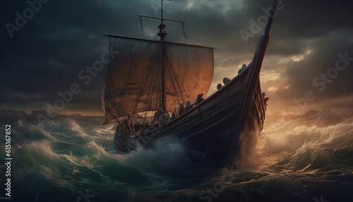 Noah ship in the sea, Generative AI