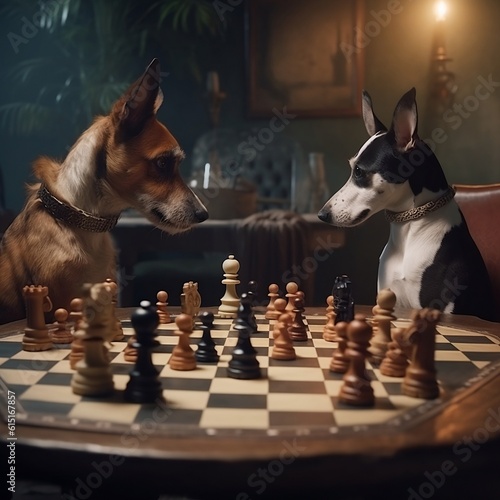 Two dog chess on the table, Generative AI
