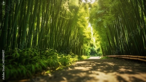 Beautiful bamboo tunnel. generative AI