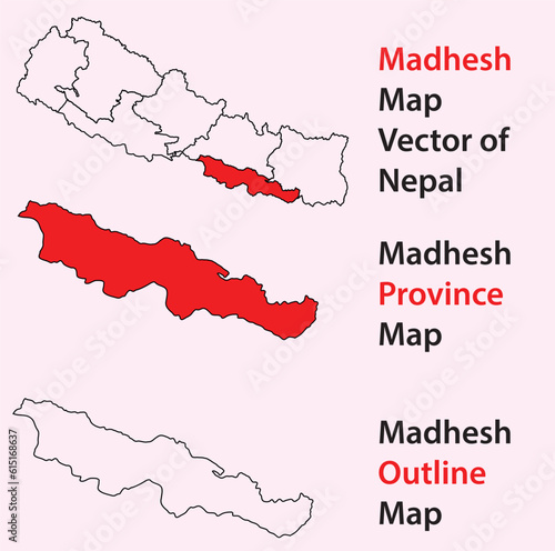 Madhesh map vector of nepal,Madhesh Province of nepal, madhesh line map, madhesh outline map photo