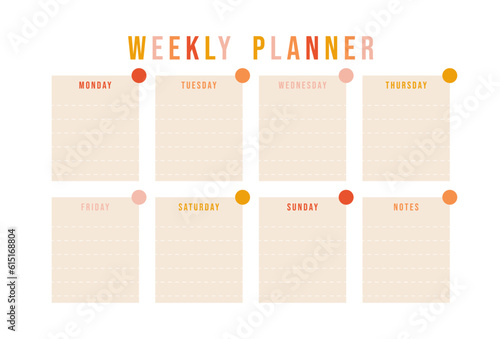Weekly planner, bullet journal planner template, vector illustration