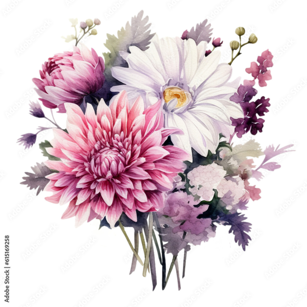 Chrysanthemums and Snapdragon Flowers Watercolor Clip art, Watercolor Clip Art, Watercolor Sublimation Design