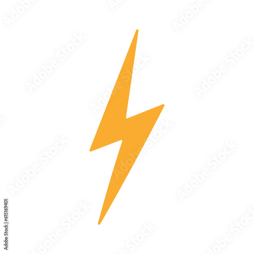 Lightning bolt hand drawn illustration. Flat style design, isolated vector. Kids print element, weather, atmosphere, forecast, thunderstorm, electricity