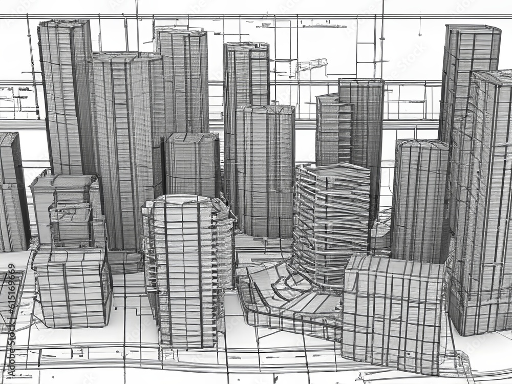 City buildings 3d wireframe print