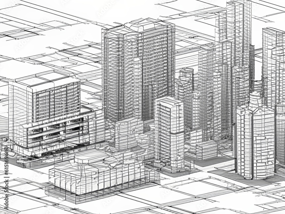 City buildings 3d wireframe print