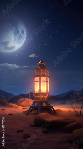 Lanterns of Blessings  Serene Eid Mubarak Background with Minimal Crescent Moon