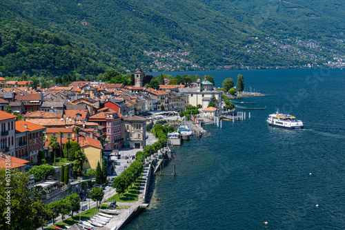 The lake promenade and and the Santuario della Santissima Pietà in Cannobio - Lago Maggiore, Verbania, Piemont, Italy