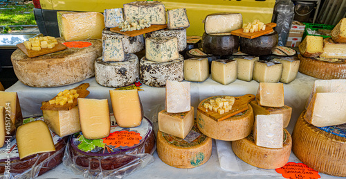 Tableau sur toile Market day in Cannobio Local specialties on offer- Verbania, Piedmont, Italy, Eu