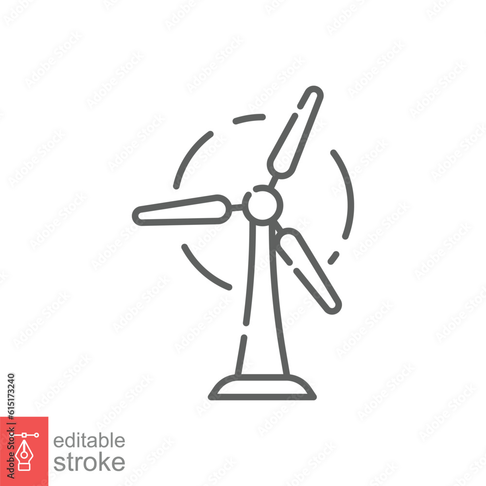 Rotating windmill icon. Simple outline style. Wind mill, turbine, eco energy, industry power, farm concept. Thin line symbol. Vector illustration isolated on white background. Editable stroke EPS 10. Rotating windmill icon. Simple outline style. Wind mill, turbine, eco energy, industry power, farm concept. Thin line symbol. Vector illustration isolated on white background. Editable stroke EPS 10.