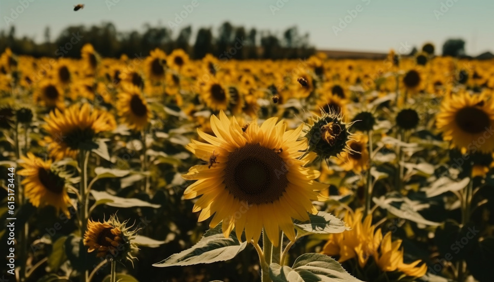 Fototapeta premium Vibrant sunflower meadow, a beauty in nature growth and colors generated by AI