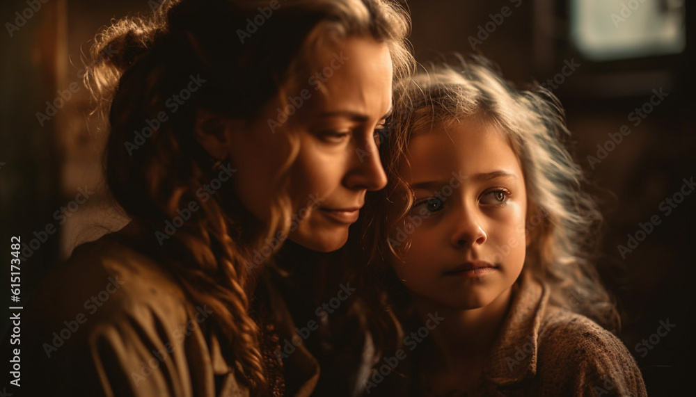 A mother and daughter embrace, enjoying nature beauty together generated by AI A mother and daughter embrace, enjoying nature beauty together generated by AI