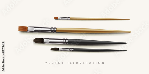 Set of realistic brushes for painting. Paintbrushes on white background. Vector illustration