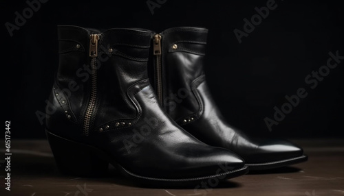 A pair of elegant black leather high heels for formalwear generated by AI