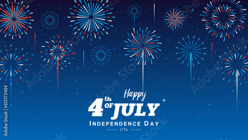 Happy 4th of July, Independence day vector illustration. Beautiful fireworks celebrations in the night starry sky