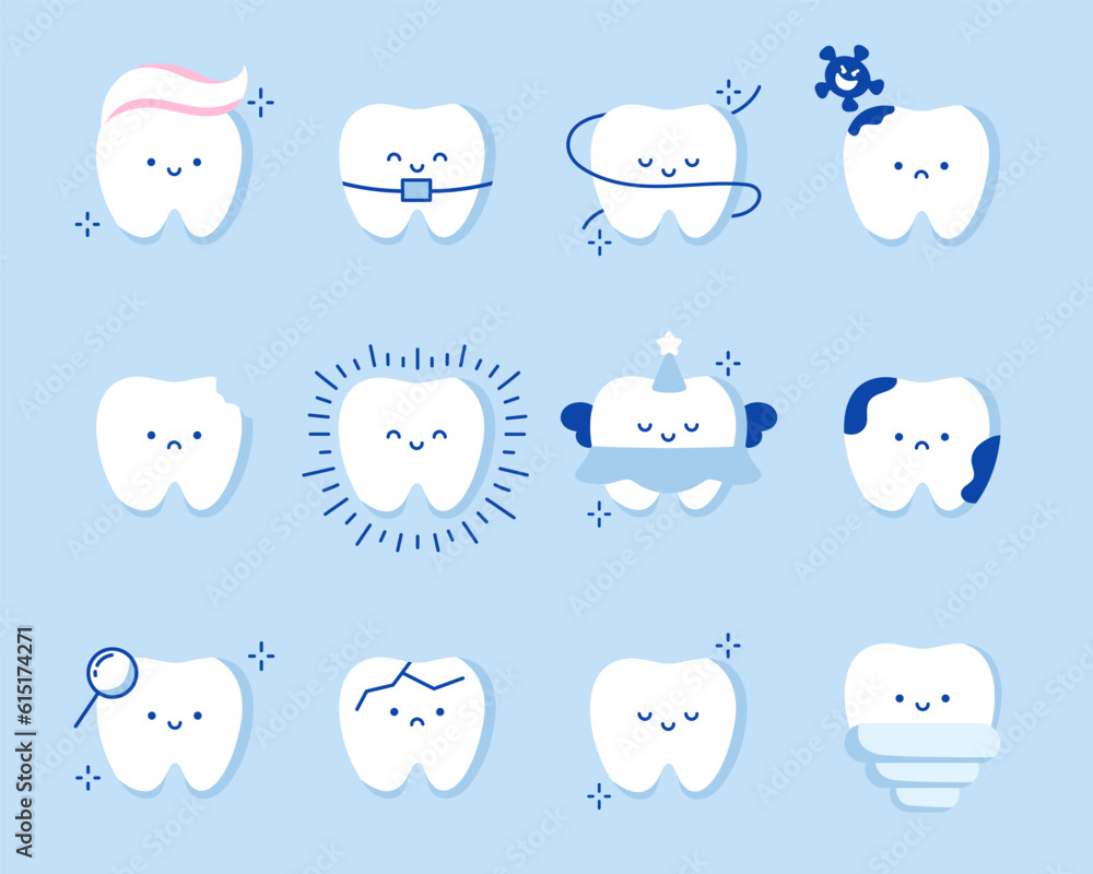 Tooth Cartoon Layout Teeth set. Big dental collection for your design. Many various vector ...