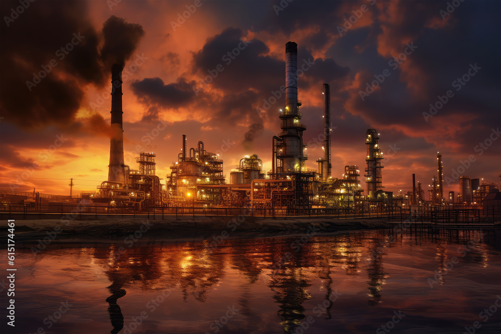 Petrochemical industry with Twilight sky background