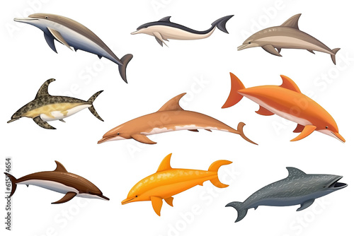 Dynamic Dolphins fish. Transparent background. generative AI