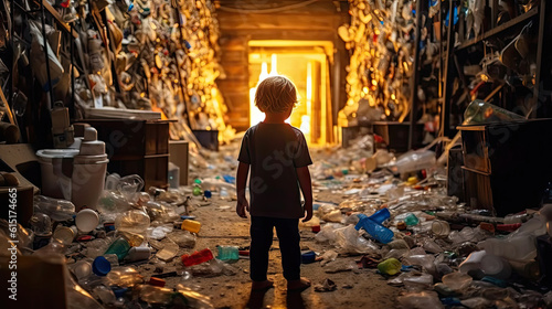 Children in a large pile of plastic waste