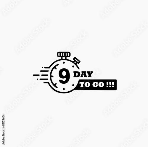 9 days left. Vector emblem with the number of days remaining. label  black alarm clock flat with ribbon  promotion icon  best deal symbol vector illustration