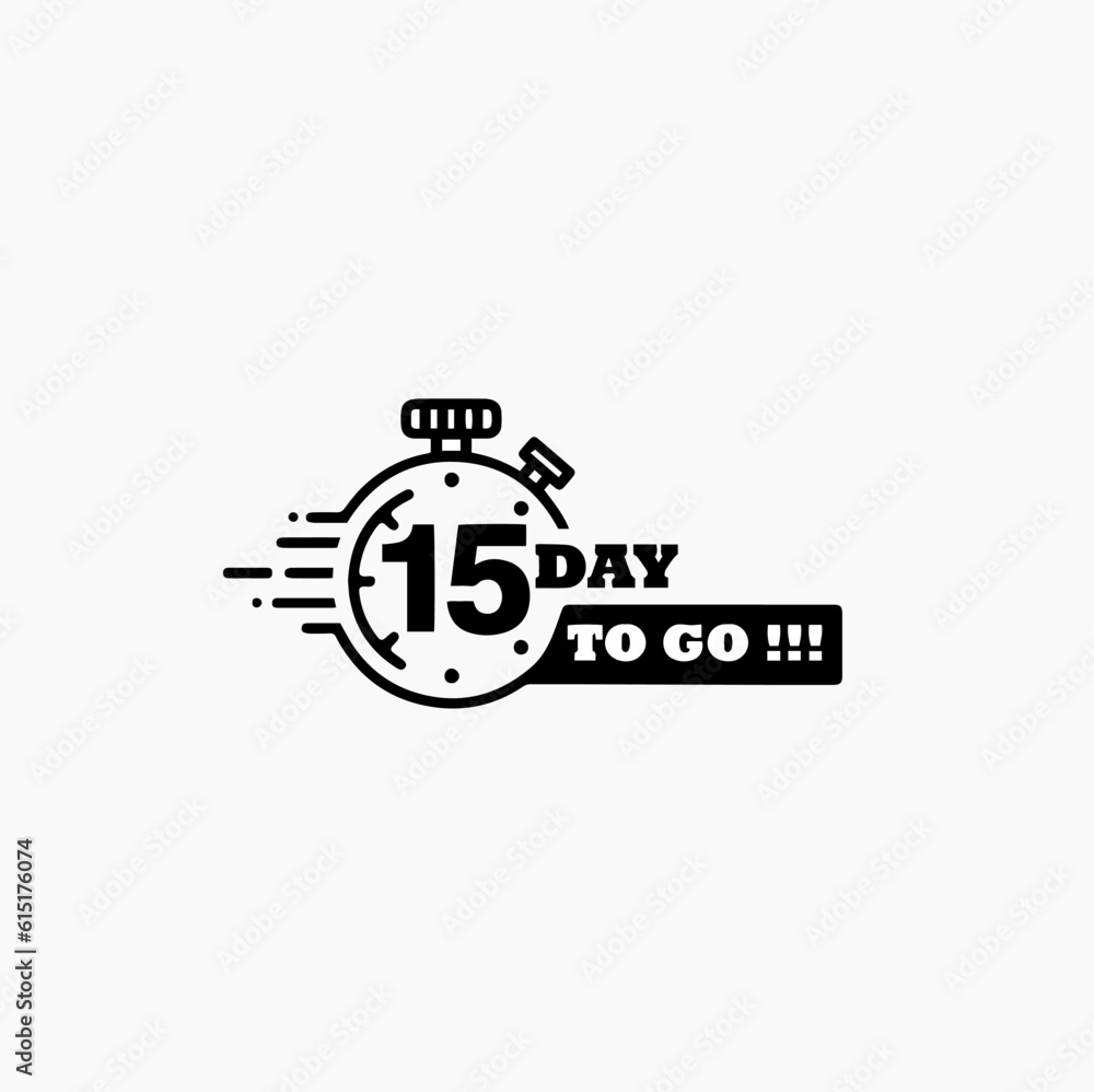 15 days left. Vector emblem with the number of days remaining. label, black alarm clock flat with ribbon, promotion icon, best deal symbol vector illustration 15 days left. Vector emblem with the number of days remaining. label, black alarm clock flat with ribbon, promotion icon, best deal symbol vector illustration