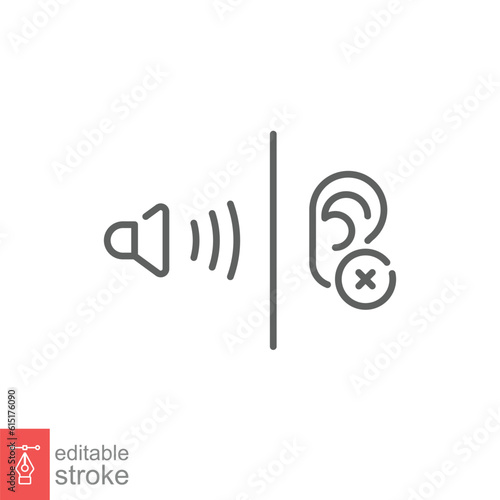 Soundproofing icon. Simple outline style. Insulation, sound, noise, barrier, human ear, isolation concept. Thin line symbol. Vector illustration isolated on white background. Editable stroke EPS 10.
