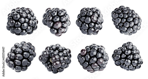 collection of blackberries from different angles on a white isolated background photo