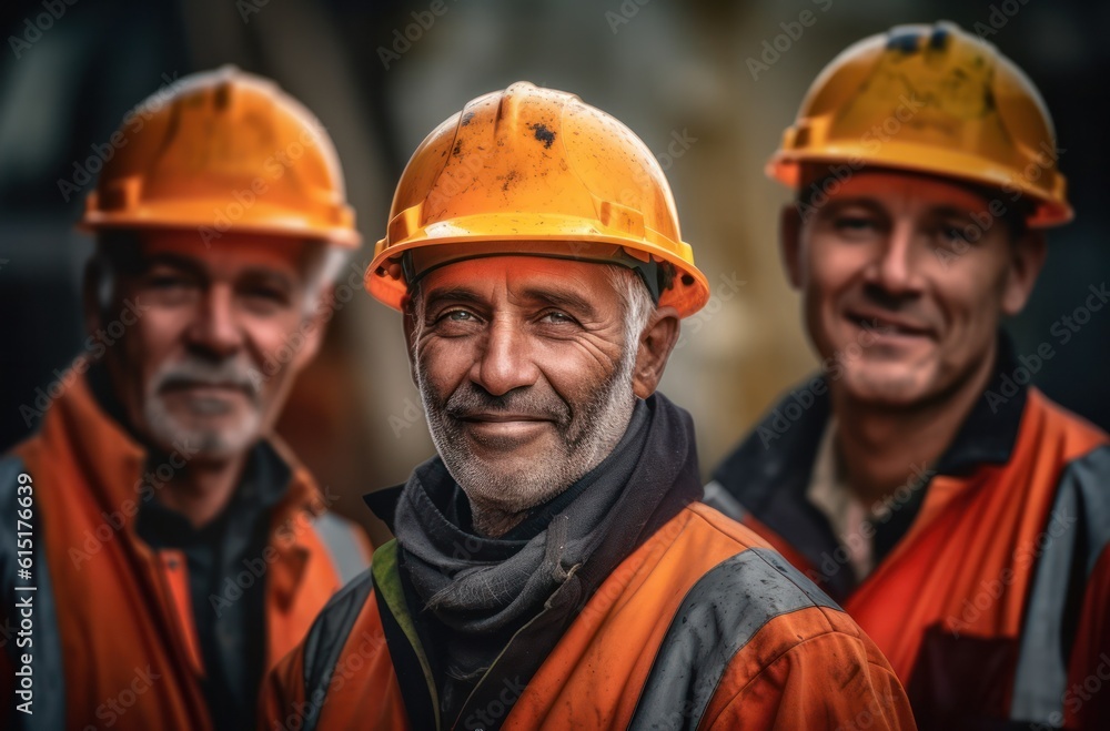 Portrait of Successful worker Wearing Hard Hat and Safety Vest Standing on a Commercial Building Construction Site Portrait of Successful worker Wearing Hard Hat and Safety Vest Standing on a Commercial Building Construction Site