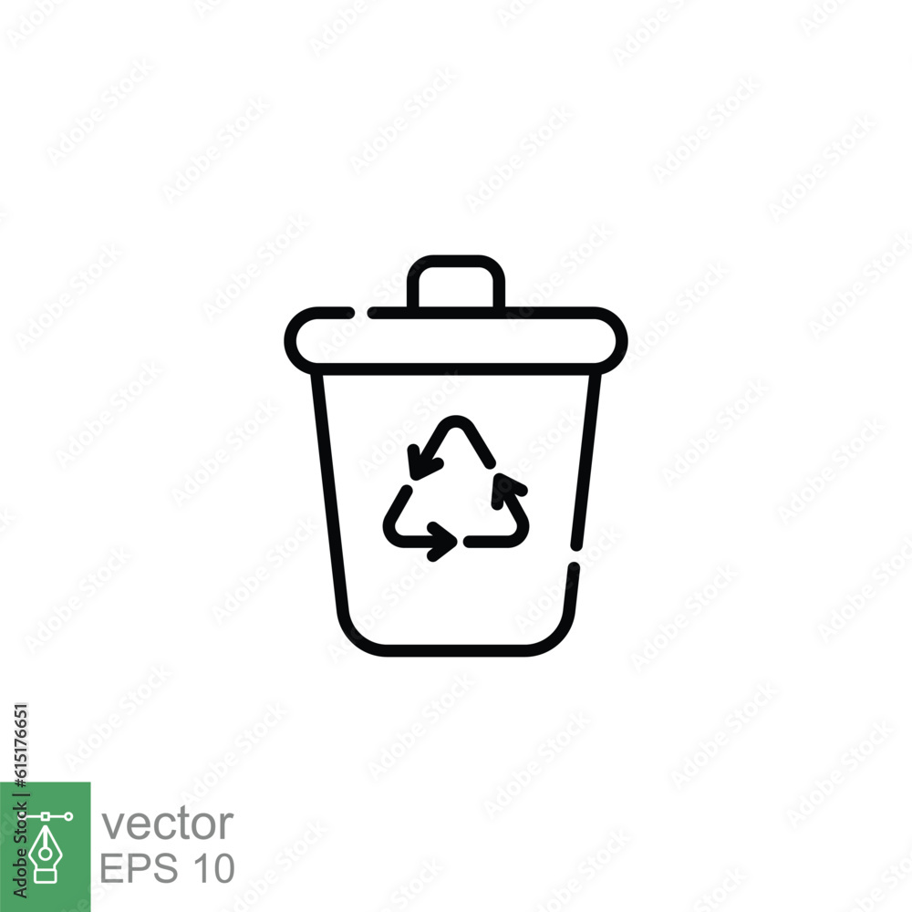 Trash can icon. Simple outline style. Recycle bin, box, delete, natural, organic, eco, conservation concept. Thin line symbol. Vector illustration isolated on white background. EPS 10. Trash can icon. Simple outline style. Recycle bin, box, delete, natural, organic, eco, conservation concept. Thin line symbol. Vector illustration isolated on white background. EPS 10.
