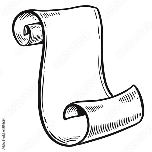 Scroll sign black color line art illustration